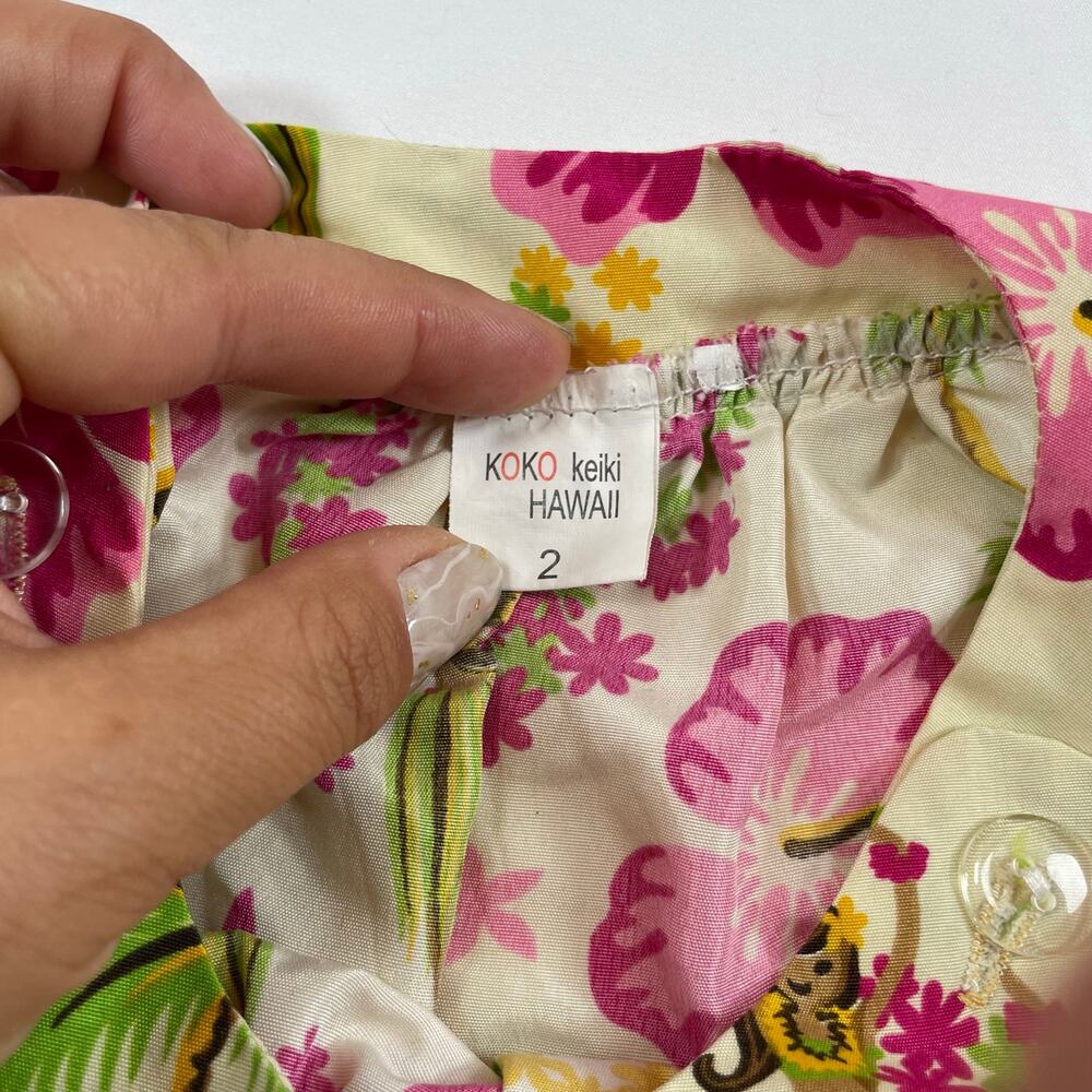 KOKO Keiki Baby Girl Floral Sleeveless Hawaiian Romper Sunsuit 12-18M Pink Green - Picture 3 of 5